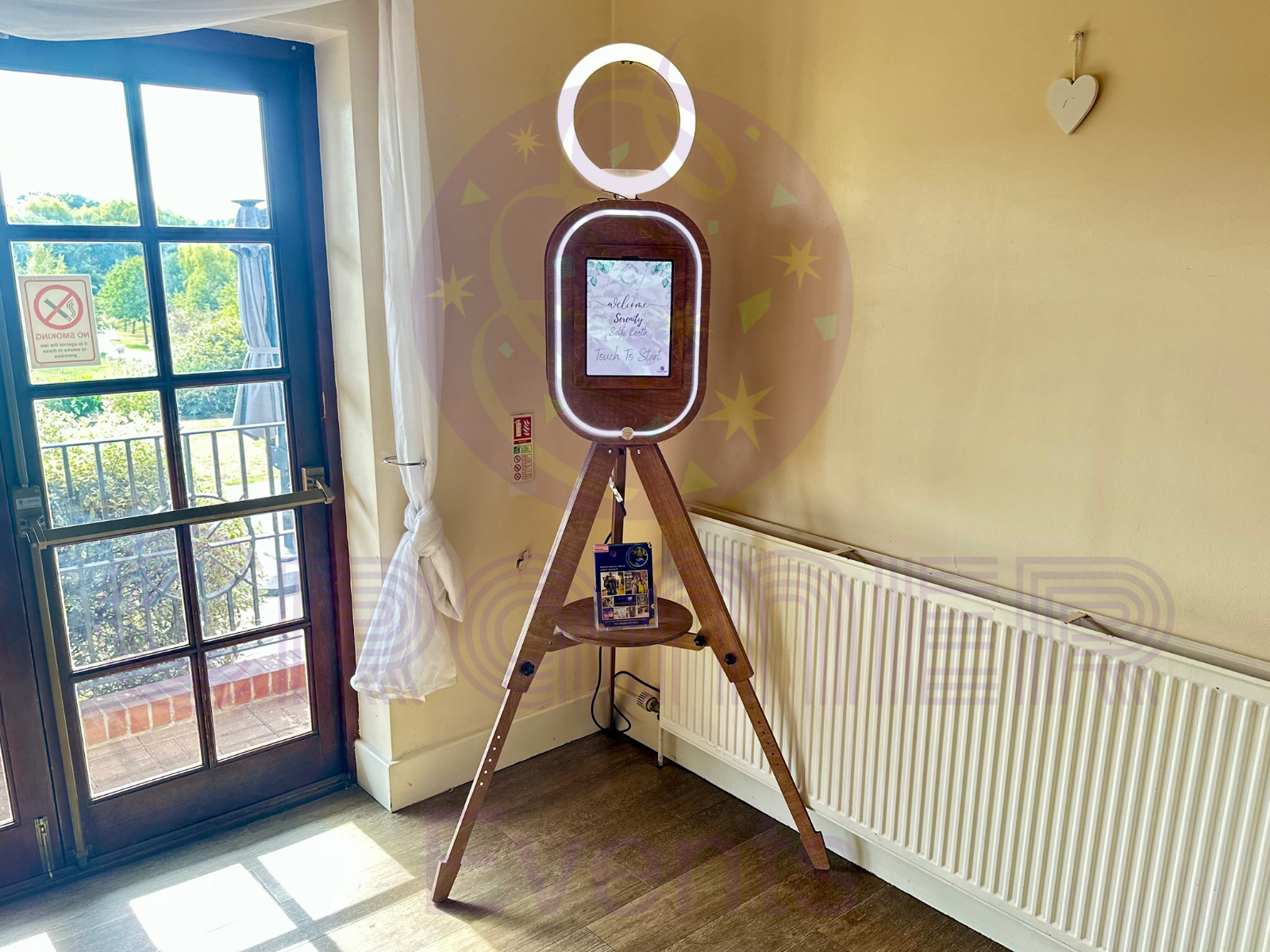 Serenity Selfie Booth – rustic dark oak finish for Kent weddings